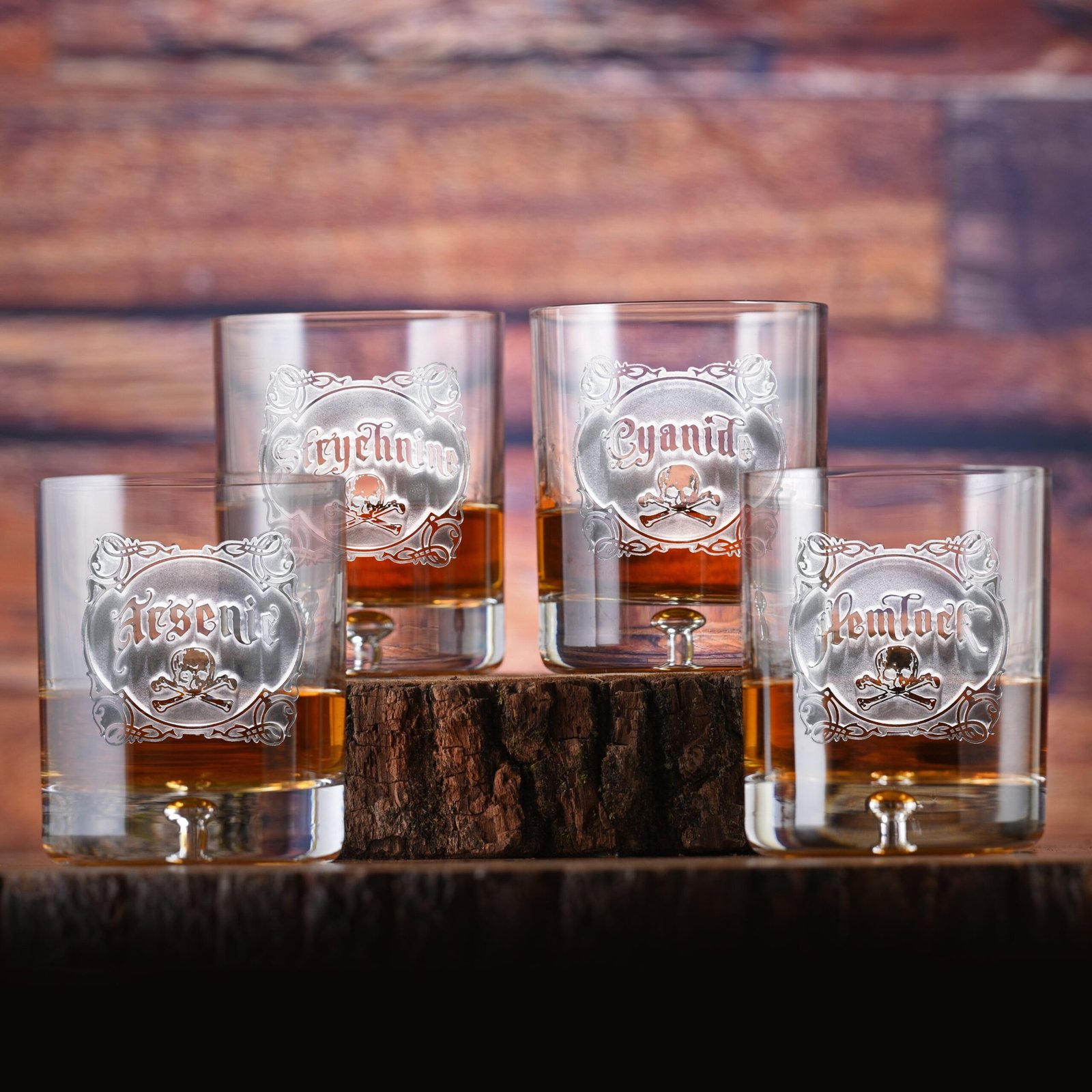 Fivetownsgift Engraved "Your Poison" Crystal Whiskey Glass Set – Arsenic & Cyanide Theme