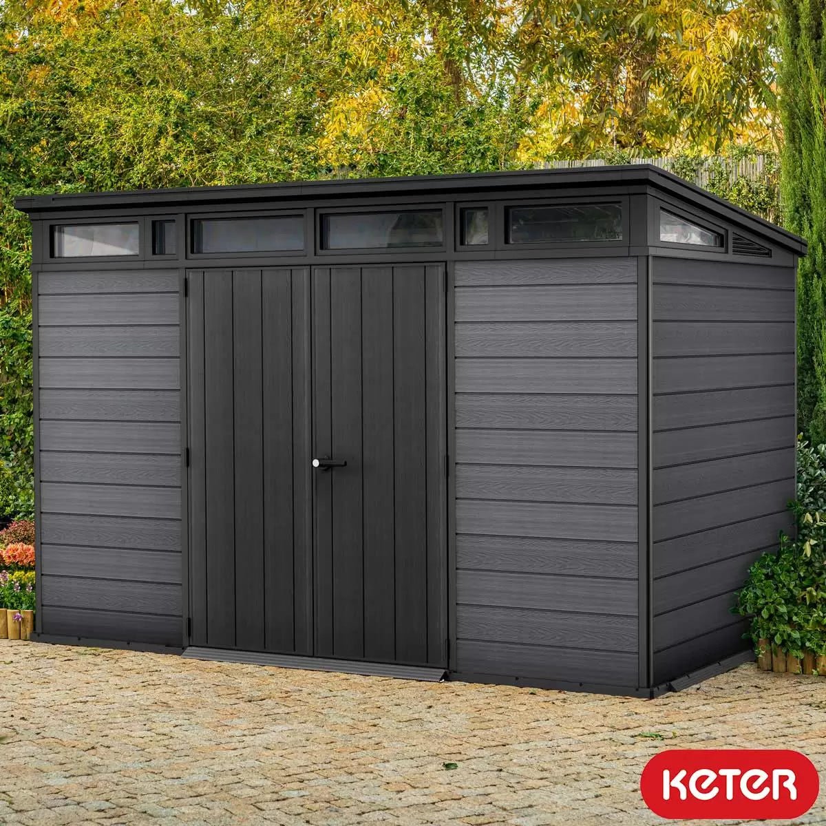 Keter 11’x 7′ Cortina Heavy Duty Plastic Pent Shed – Dark Grey - Image 2