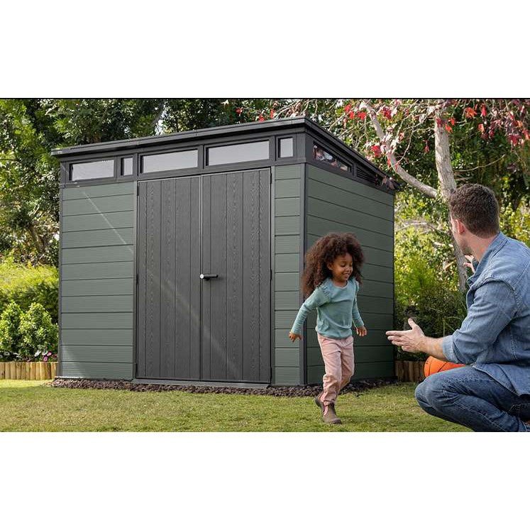 Keter 9’x 7′ Cortina Heavy Duty Plastic Pent Shed – Green - Image 2