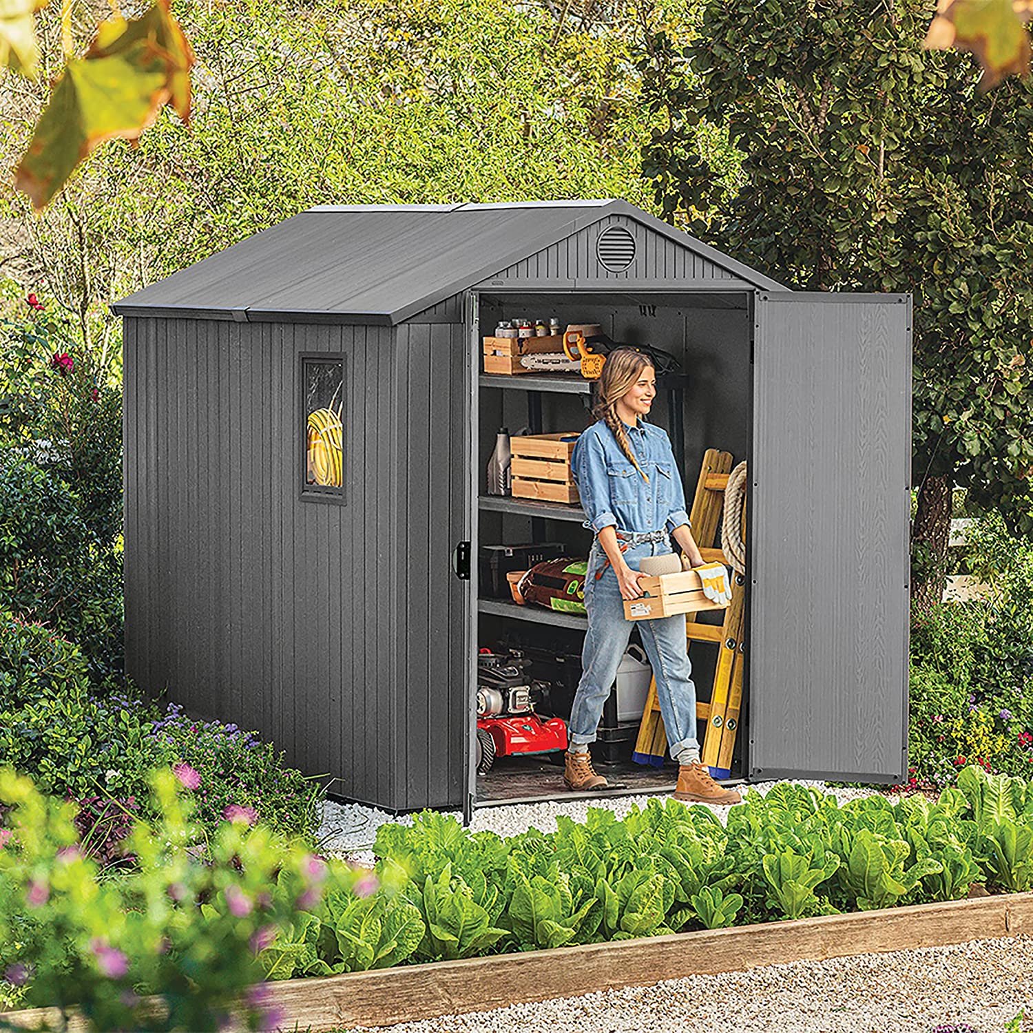 Keter 6’x8′ Darwin Heavy Duty Plastic Garden Shed – Grey - Image 5