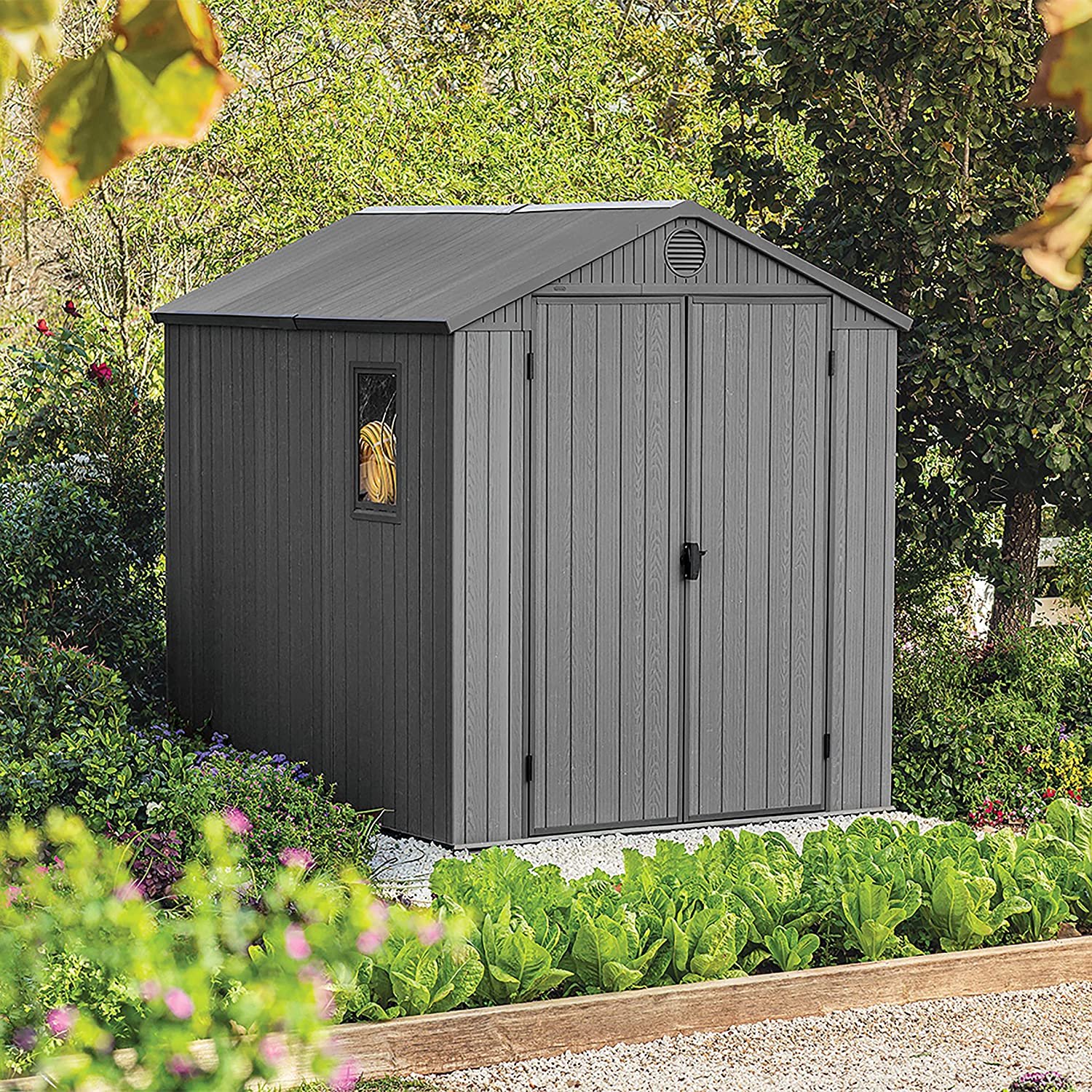 Keter 6’x8′ Darwin Heavy Duty Plastic Garden Shed – Grey - Image 4