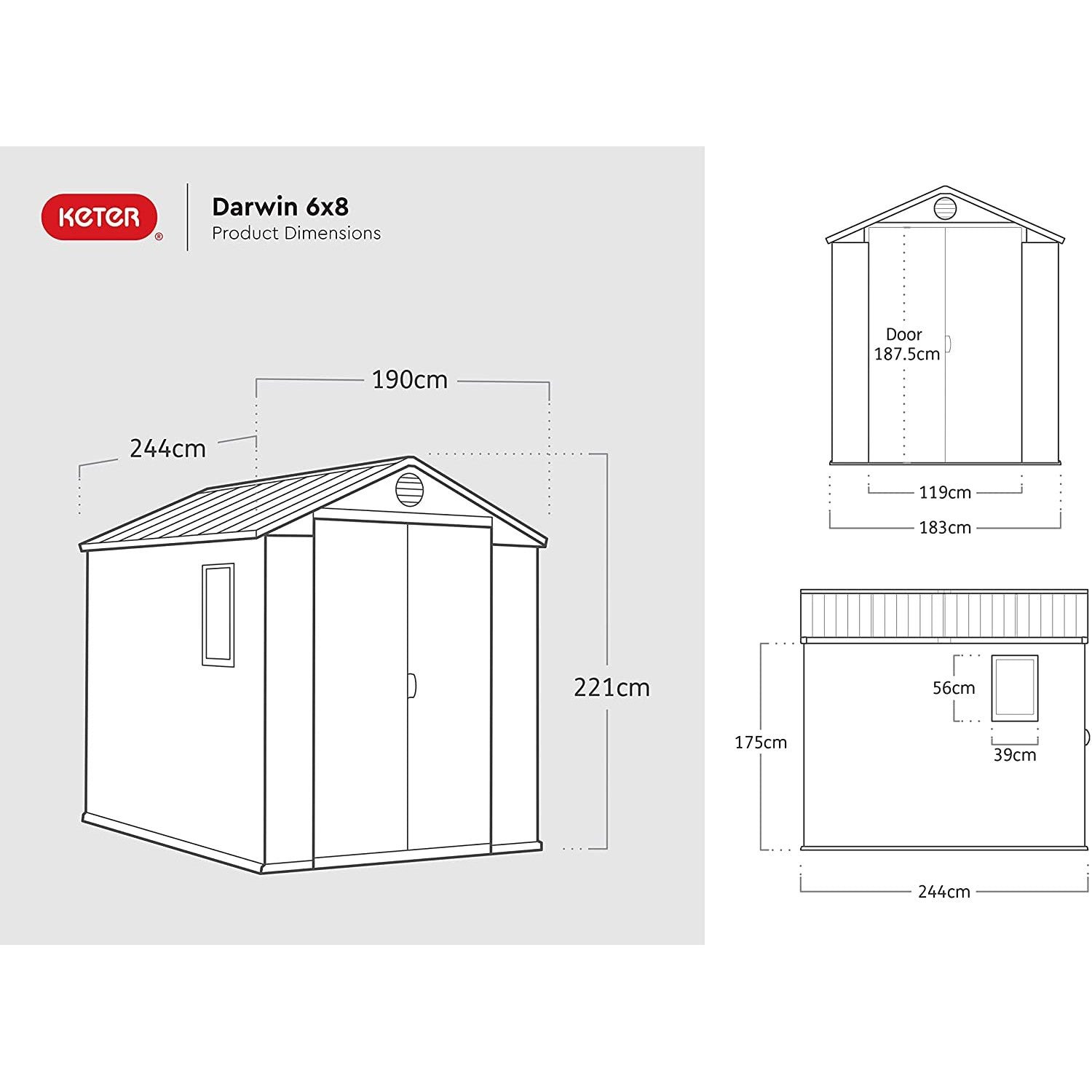 Keter 6’x8′ Darwin Heavy Duty Plastic Garden Shed – Grey - Image 3