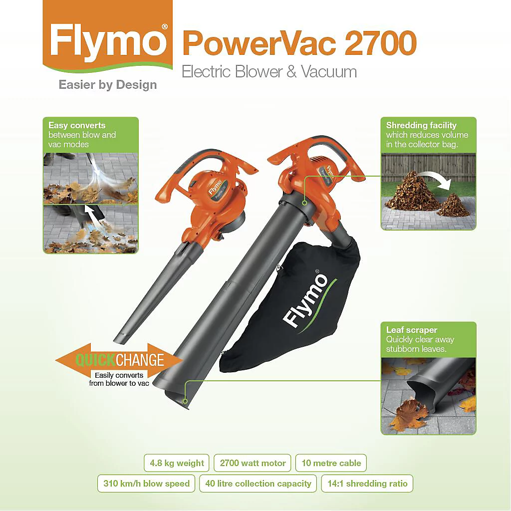 Flymo PowerVac 2700 Corded 2700W 100-230V Blower & vacuum - Image 3