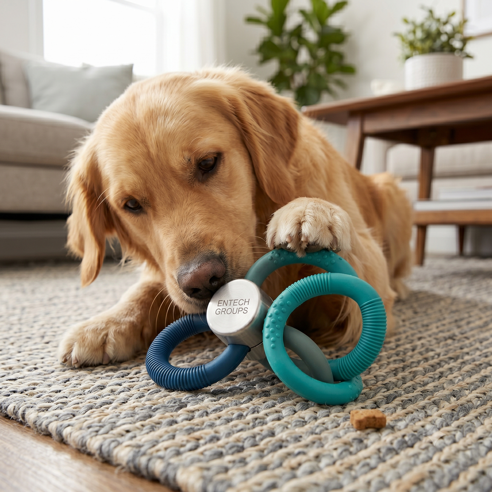 Sentech Groups Interactive Multi-Ring Dog Chew Toy - Textured Dental Teether, Teal/Blue - Image 3
