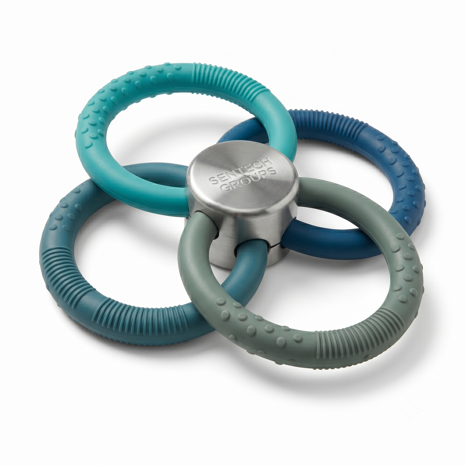Sentech Groups Interactive Multi-Ring Dog Chew Toy - Textured Dental Teether, Teal/Blue - Image 5