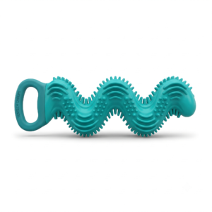 Sentech Groups Wavy Rubber Dog Chew Toy - Dental Teether with Bristles & Tug Handle, Teal