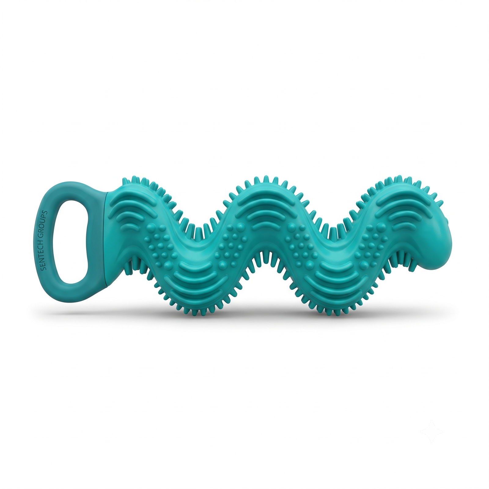 Sentech Groups Wavy Rubber Dog Chew Toy - Dental Teether with Bristles & Tug Handle, Teal