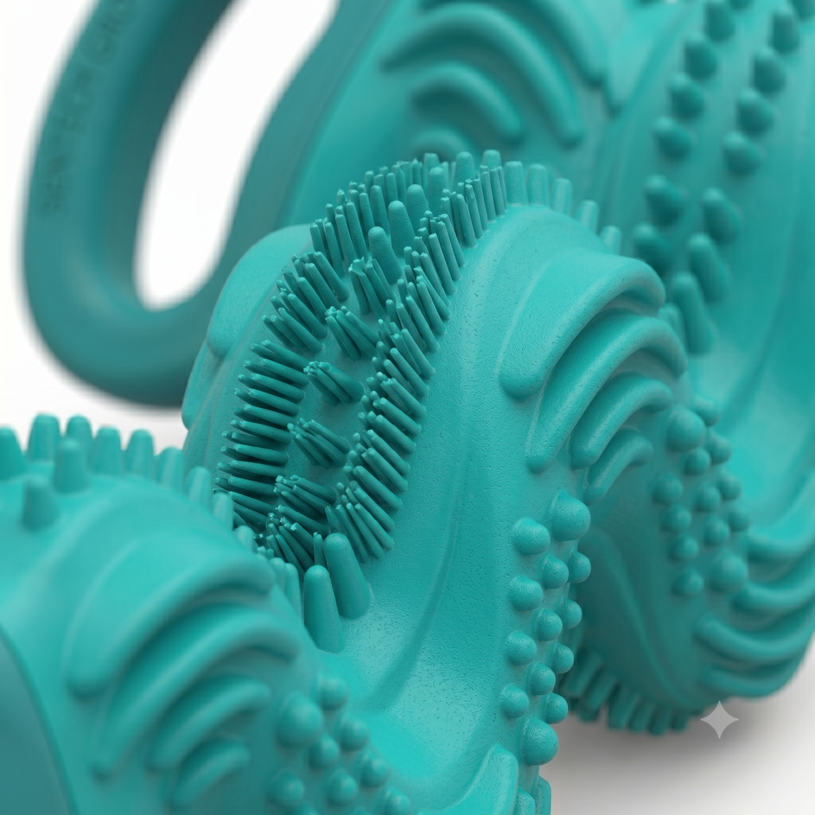 Sentech Groups Wavy Rubber Dog Chew Toy - Dental Teether with Bristles & Tug Handle, Teal - Image 3